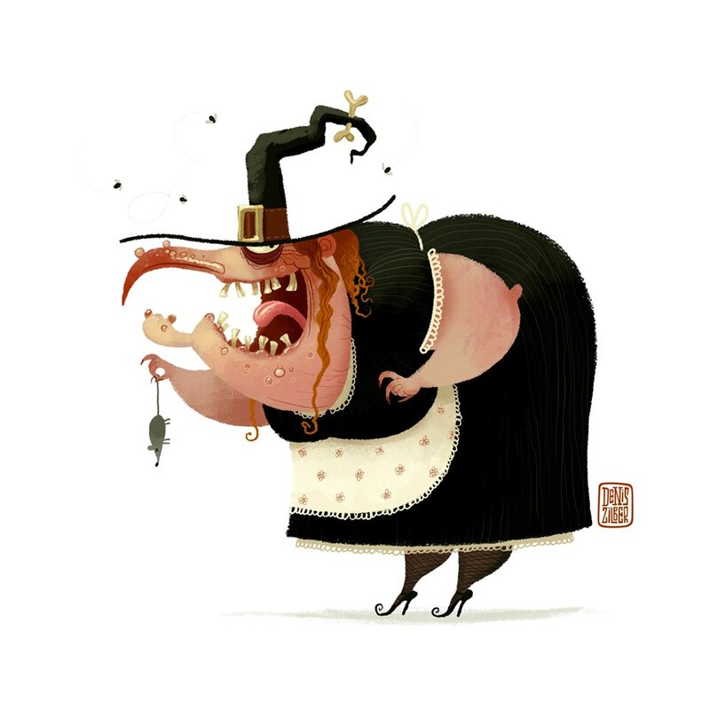 cartoon witch with mouse