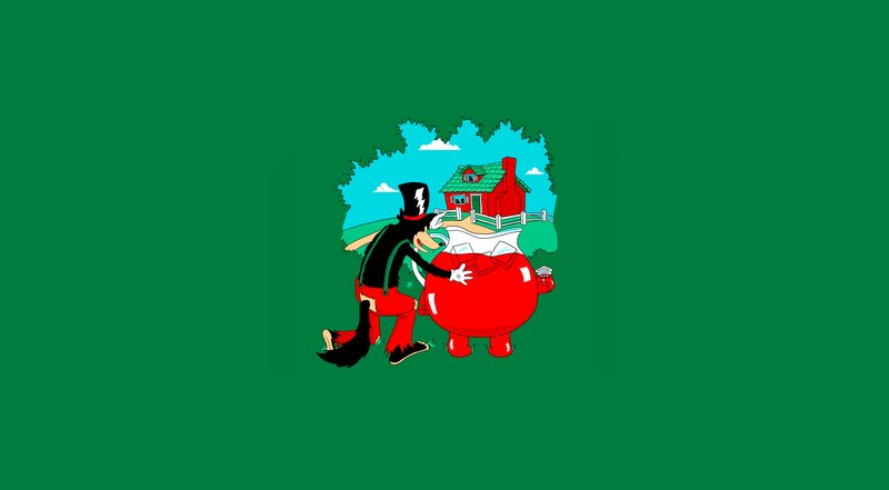 Cartoon Wolf with Pig
