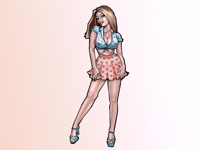 cartoon woman in floral outfit