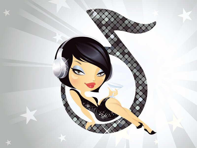 cartoon woman with headphones