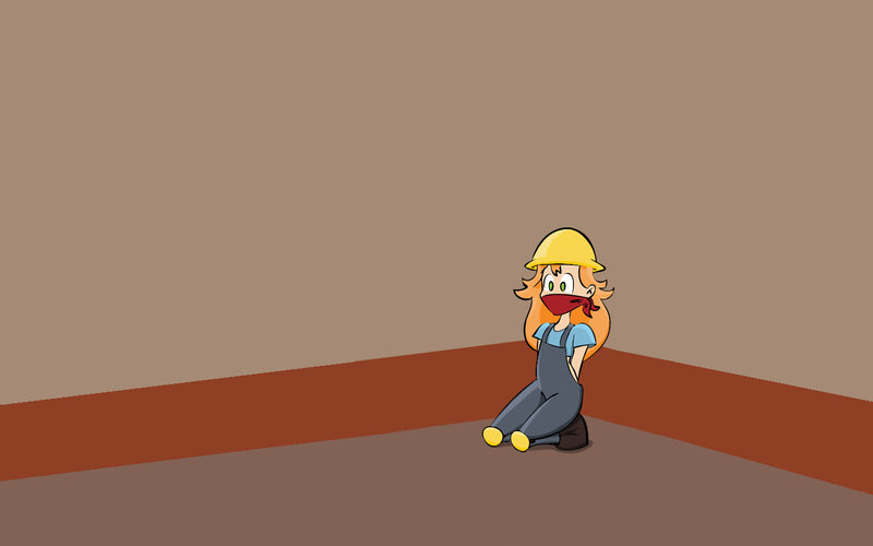 cartoon worker in corner