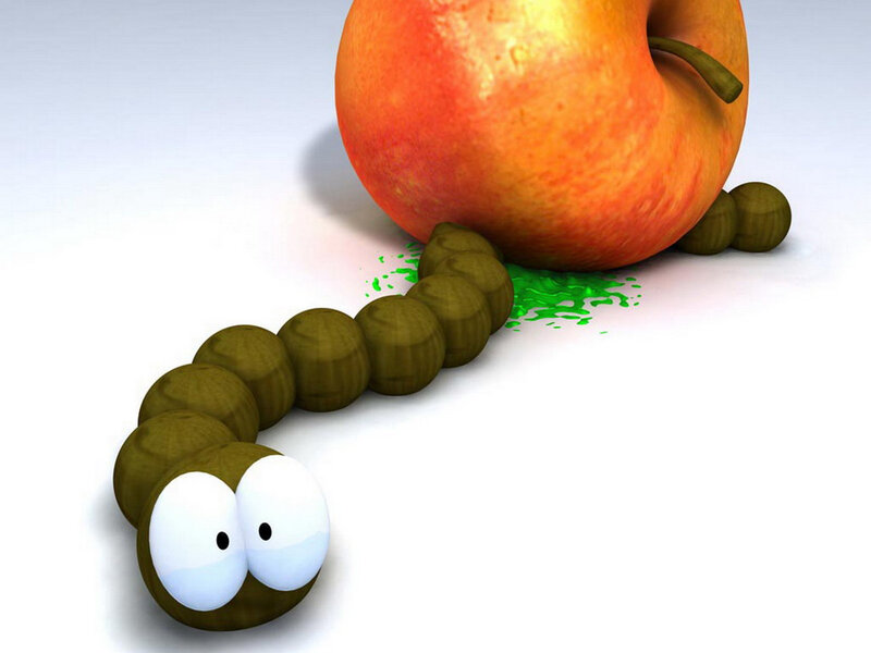 Cartoon Worm Eating Apple