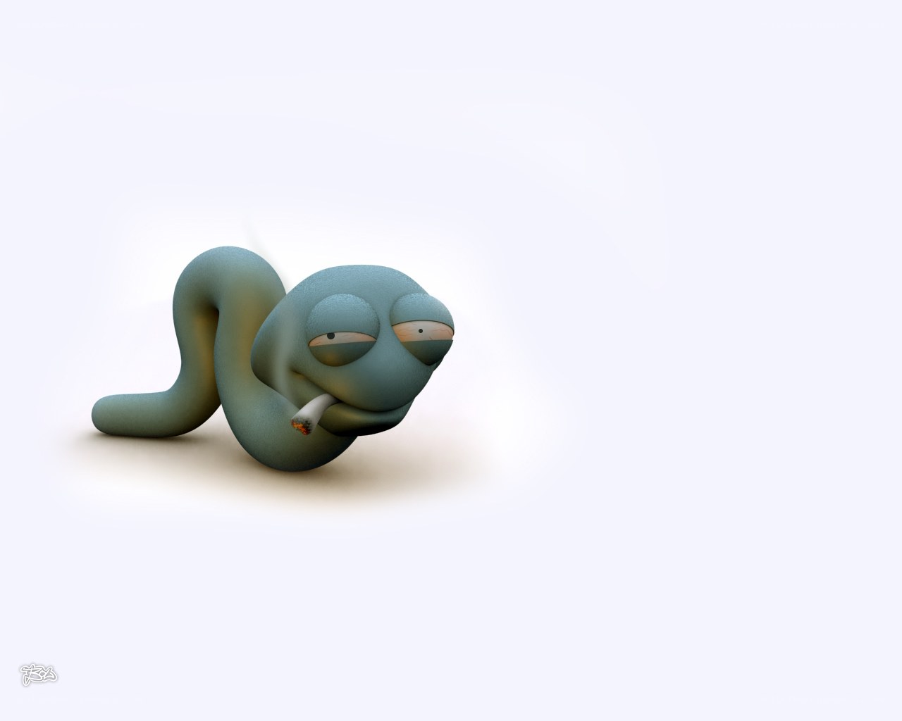 cartoon worm smoking a cigarette