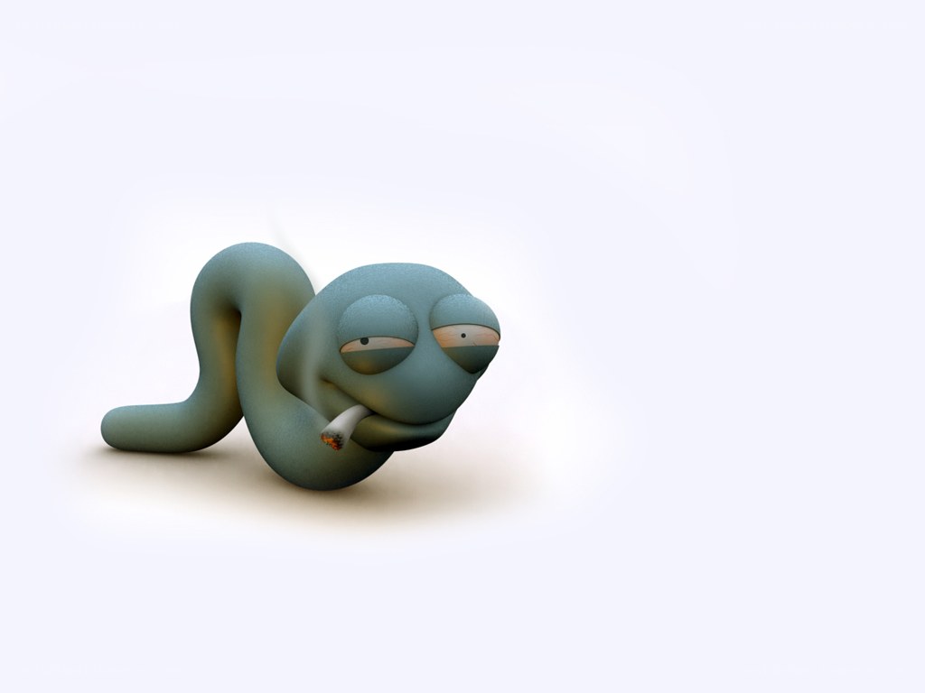 cartoon worm smoking a cigarette