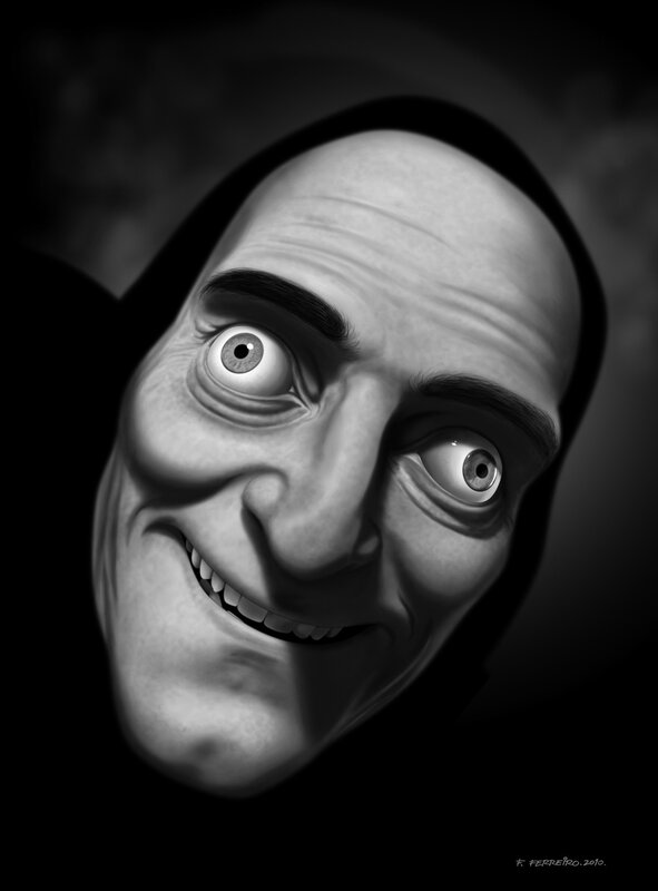 cartoonish man with wide eyes
