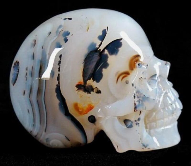 Carved Agate Skull — White
