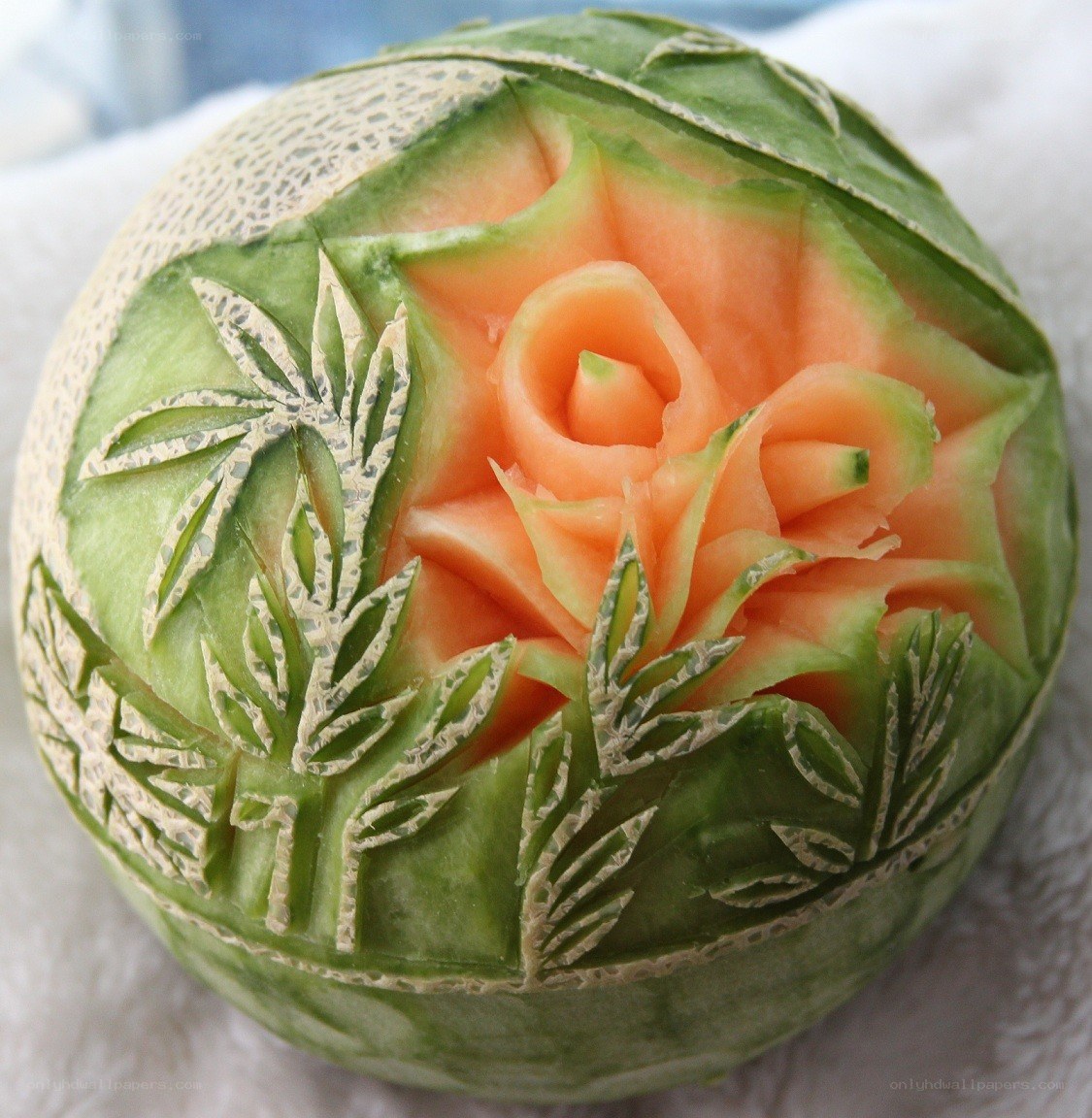Carved cantaloupe rose