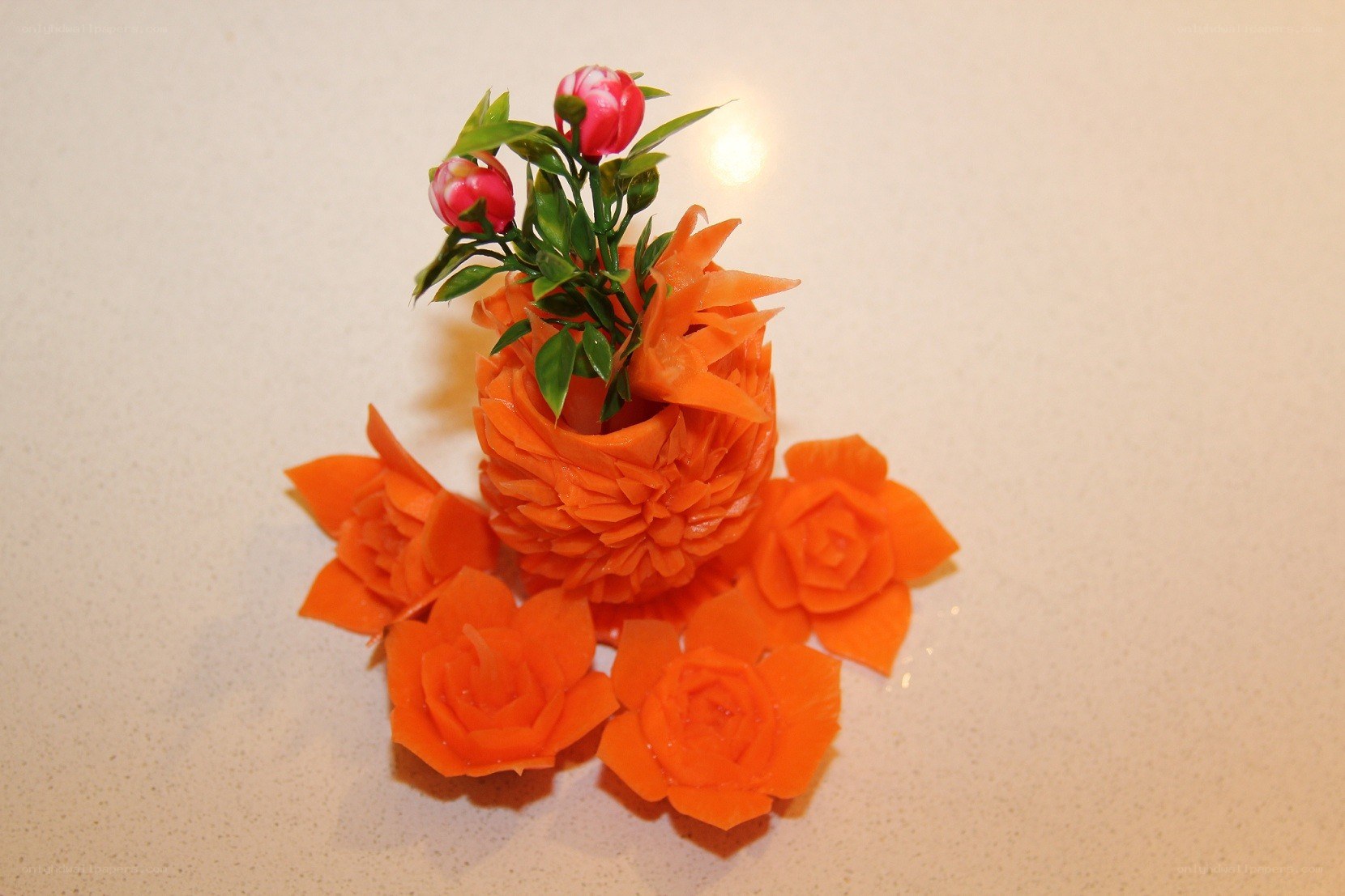 Carved carrot flower arrangement