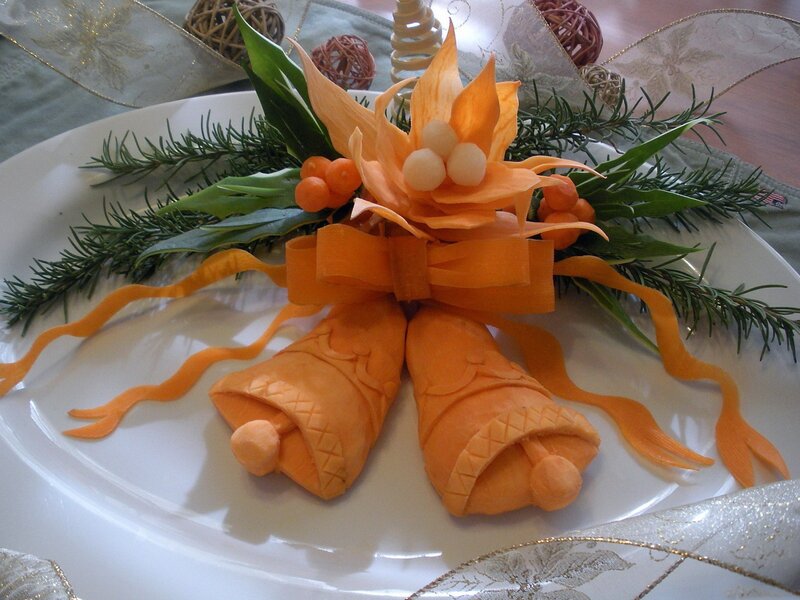 Carved carrot holiday centerpiece