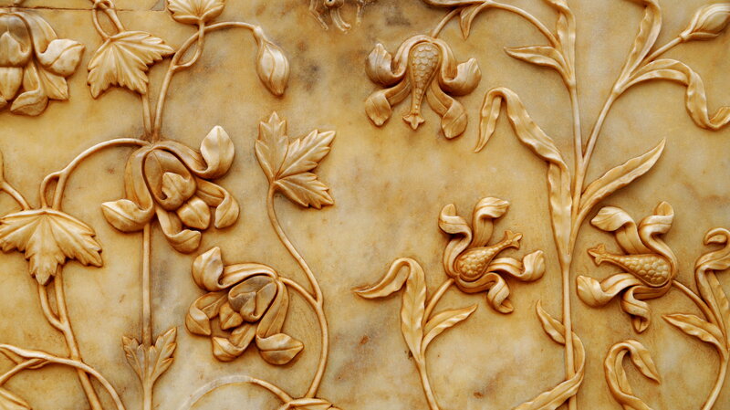 Carved Floral Marble Panel