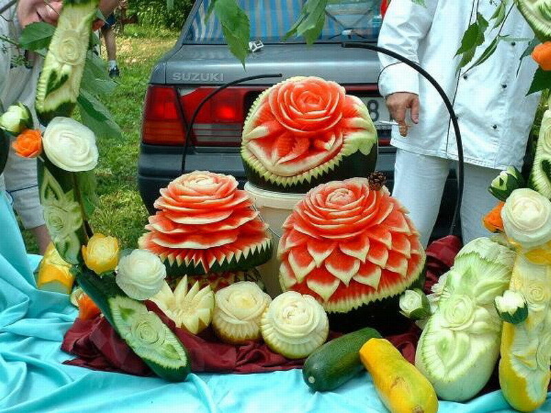 Carved Fruit and Vegetable Display — Red