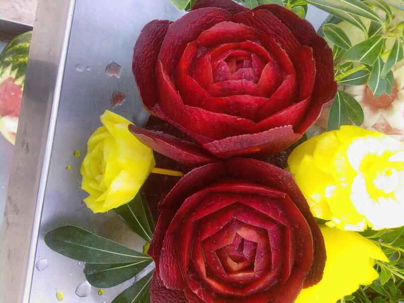 Carved Fruit Roses — Red