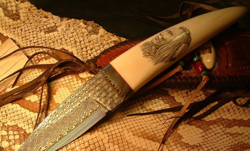 carved knife with damascus steel