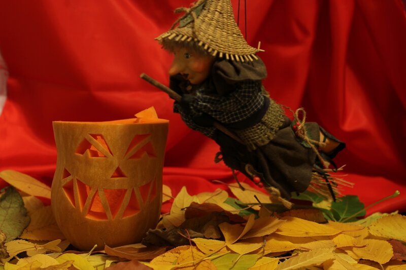 Carved Pumpkin and Witch Doll