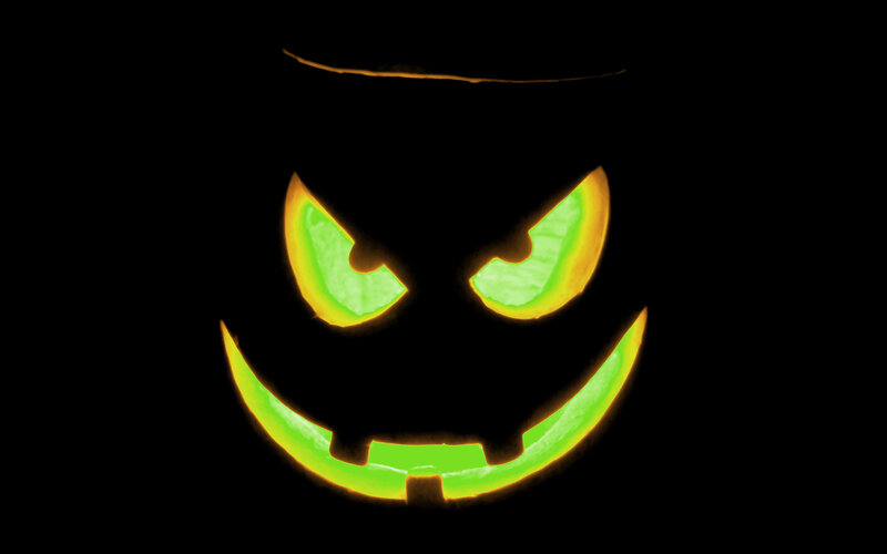 Carved Pumpkin Face — Black, Spooky, Night, Photograph