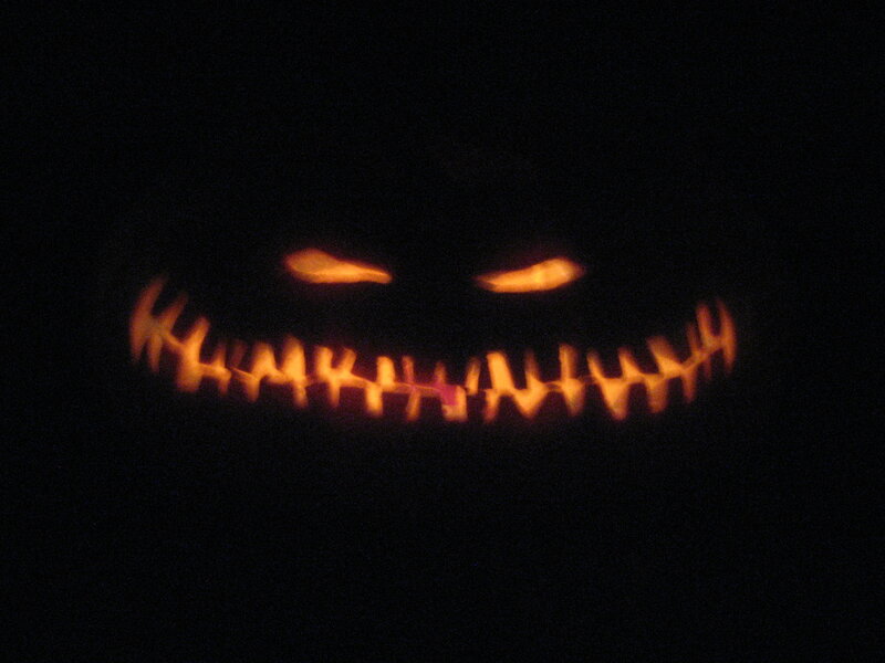 Carved Pumpkin Face — Black, Spooky, Night