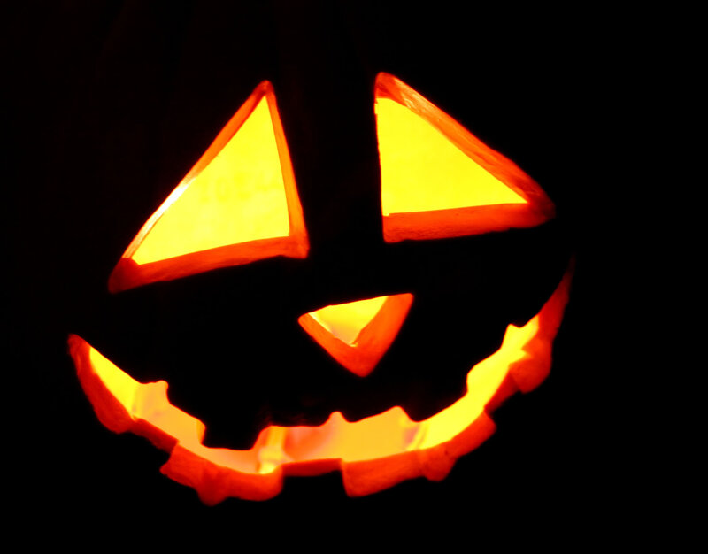 Carved Pumpkin Face — Orange, Creepy, Night