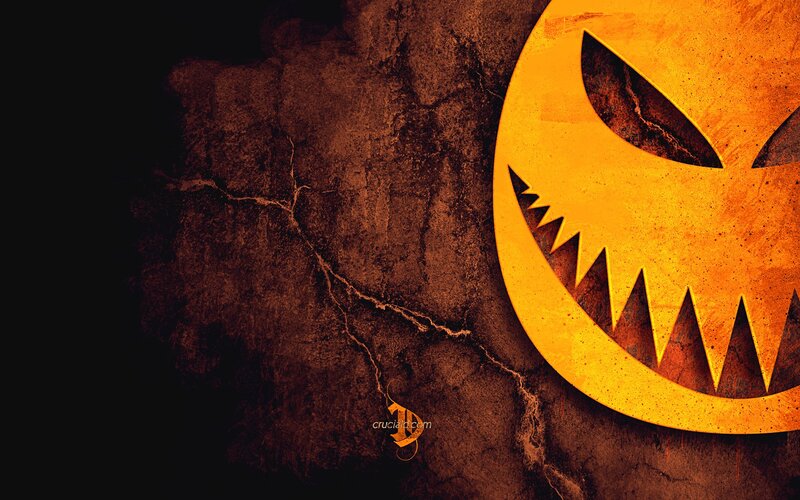 Carved Pumpkin Face — Orange, Dark, Night, Digital Art