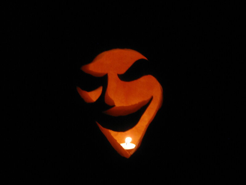 Carved Pumpkin Face — Orange, Dark, Night