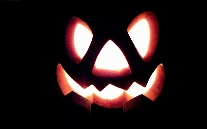 Carved Pumpkin Face — Orange, Spooky, Night, Photograph