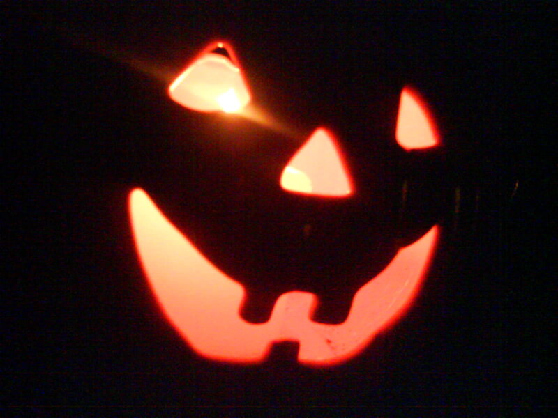 Carved Pumpkin Face — Orange, Spooky, Night