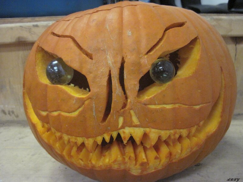 Carved Pumpkin Face — Orange, Spooky, Photograph