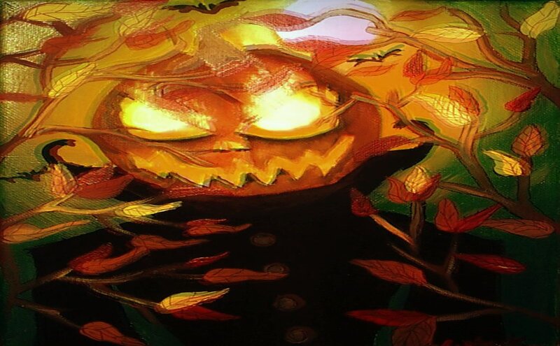 Carved Pumpkin in Autumn