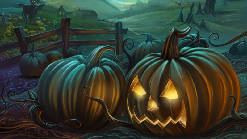 Carved Pumpkin in Field
