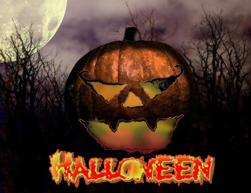 Carved Pumpkin in Forest — Orange, Spooky