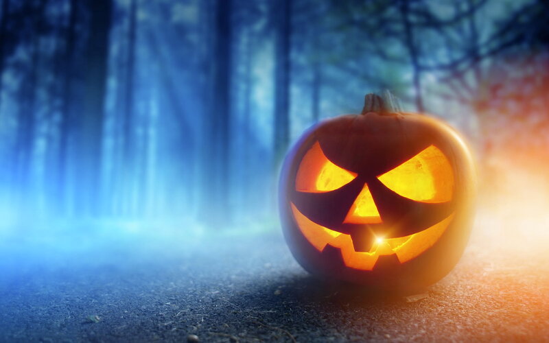 Carved Pumpkin in Forest — Orange