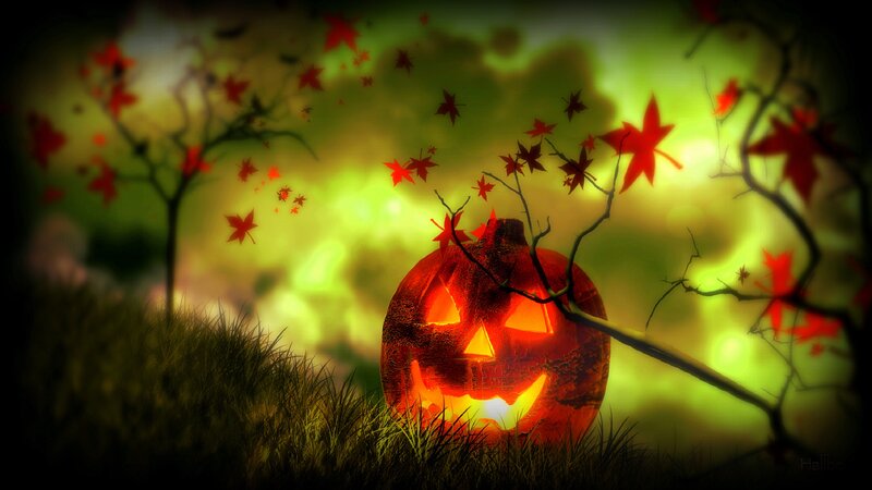Carved Pumpkin in Grass