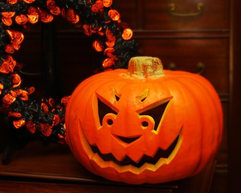 Carved Pumpkin Jack-o-lantern — Orange, Festive, Night