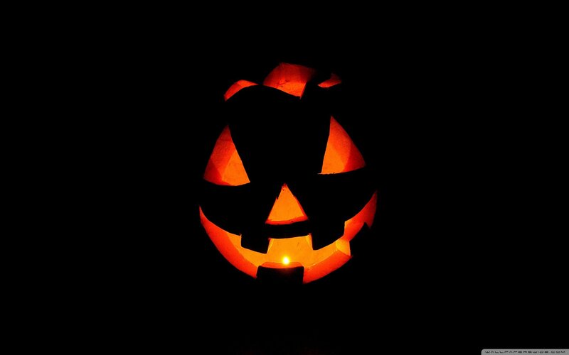 Carved Pumpkin Lantern — Black, Spooky, Night