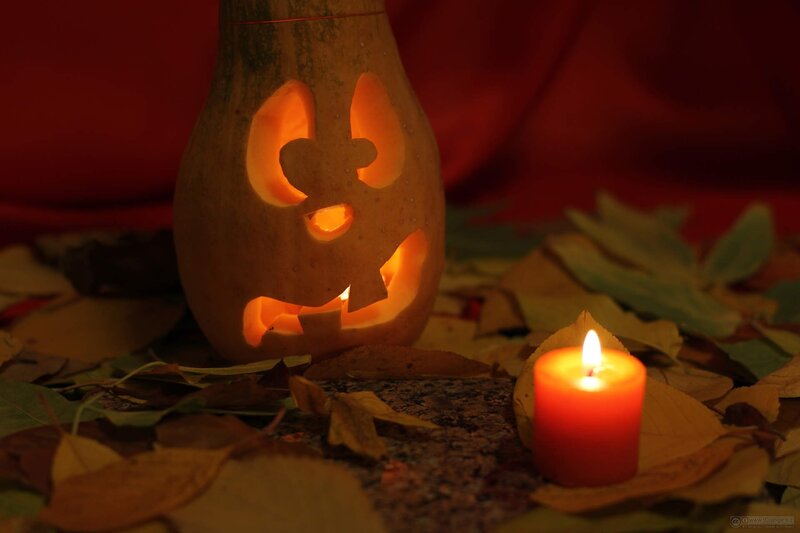 Carved Pumpkin Lantern — Orange, Creepy, Night