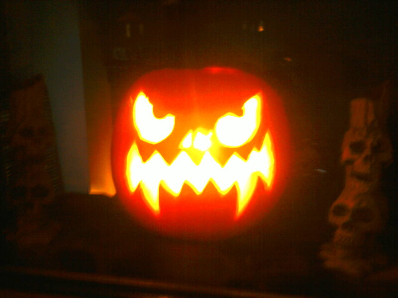 Carved Pumpkin Lantern — Orange, Dark, Night