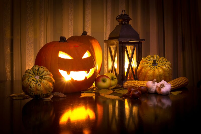 Carved Pumpkin Lantern — Orange, Dramatic