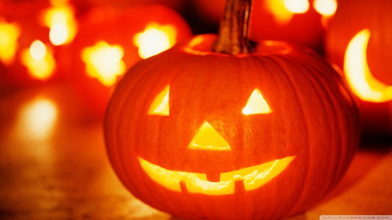 Carved Pumpkin Lantern — Orange, Festive, Night, Photograph