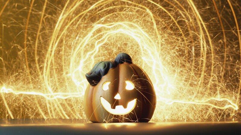 Carved Pumpkin Lantern — Yellow