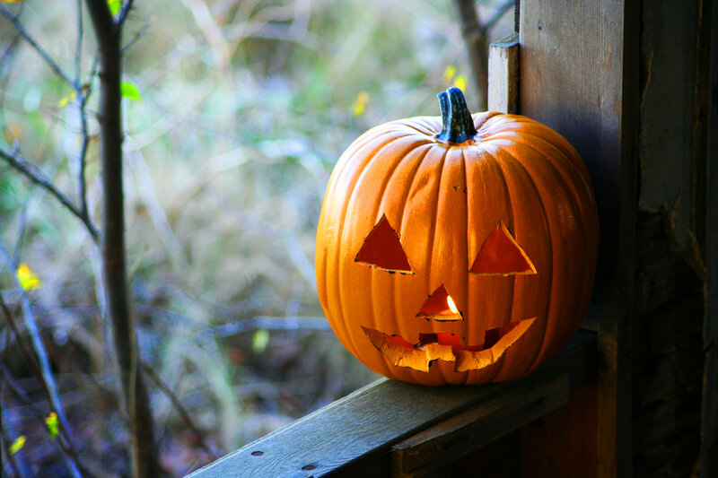 Carved Pumpkin on Porch — Orange