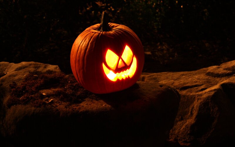 Carved Pumpkin on Rock