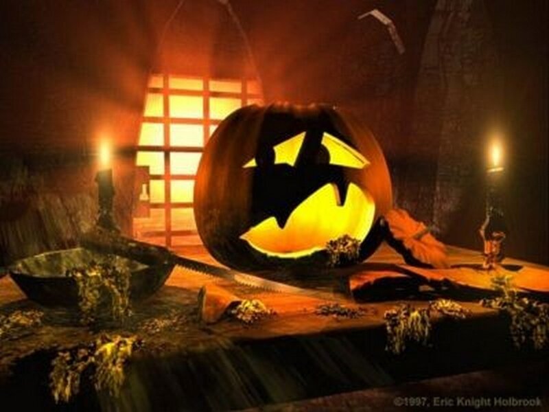 Carved Pumpkin on Table