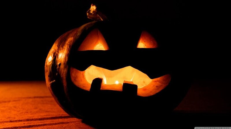 Carved Pumpkin with Candle — Orange