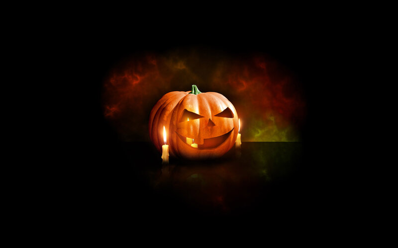 Carved Pumpkin with Candles — Orange, Dark