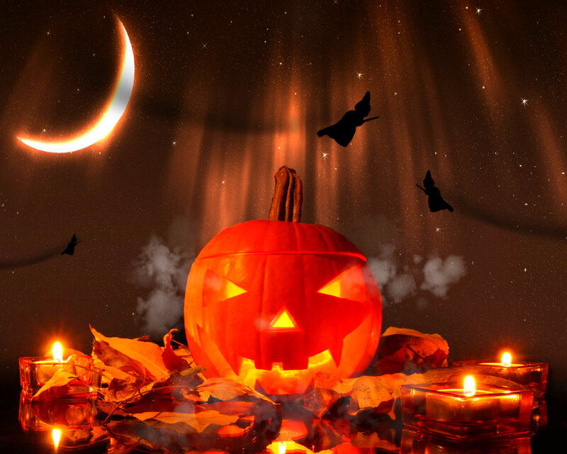 Carved Pumpkin with Candles — Orange, Spooky, Night, Digital Art