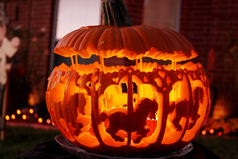 Carved Pumpkin with Carousel — Orange