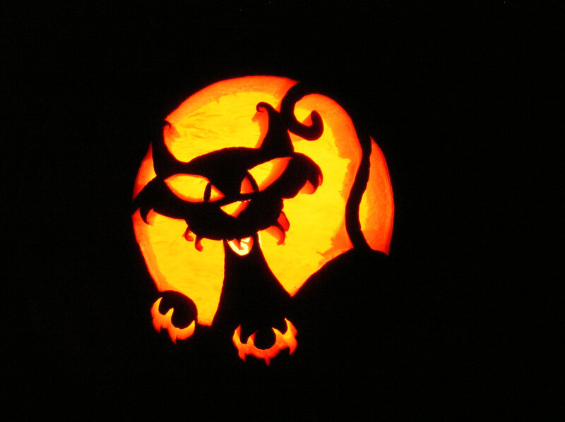 Carved Pumpkin with Cat