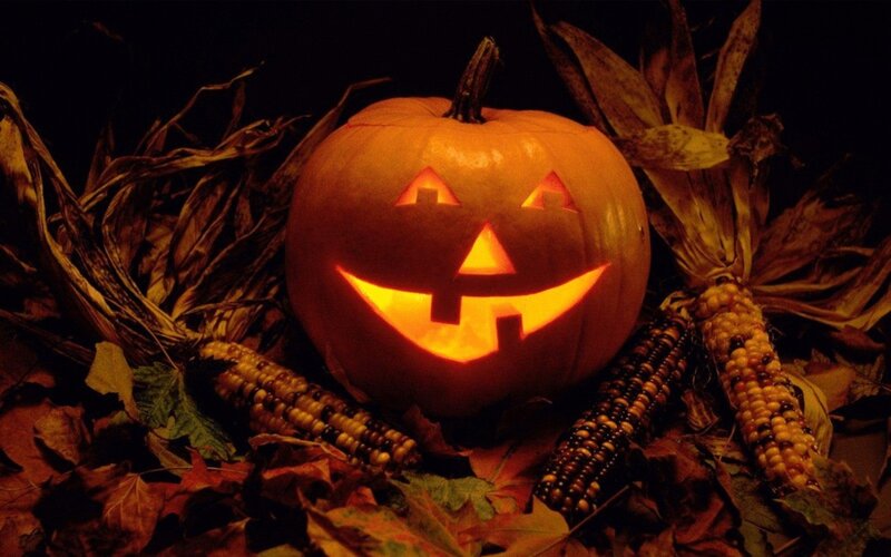Carved Pumpkin with Corn — Orange