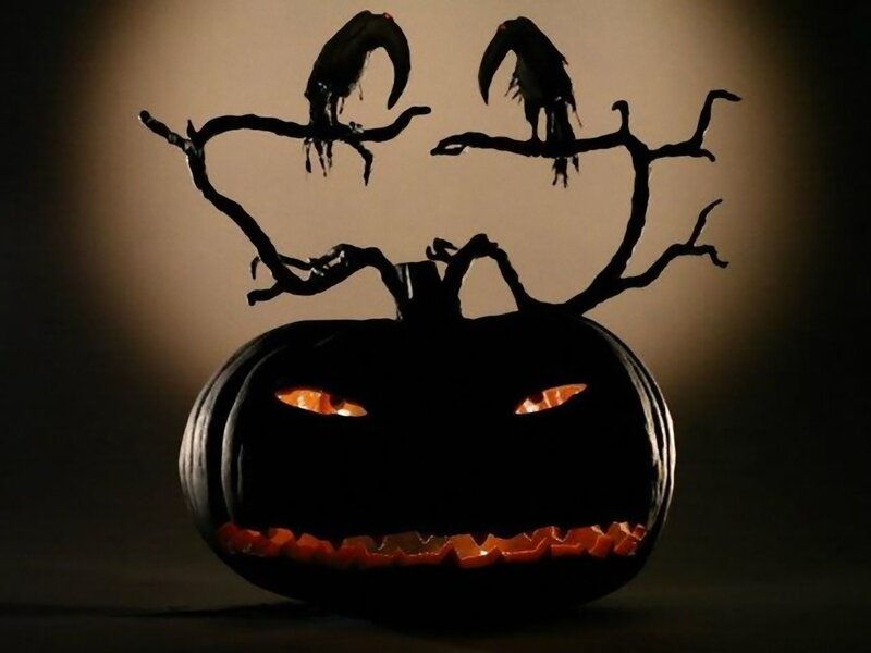Carved Pumpkin with Crows