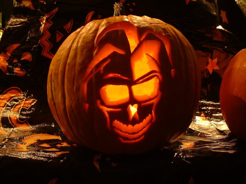 Carved Pumpkin with Face — Orange, Dark