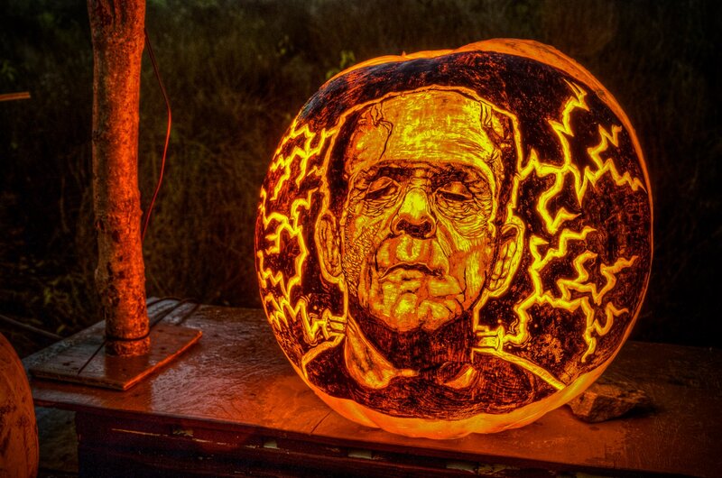 Carved Pumpkin with Face — Orange, Dramatic